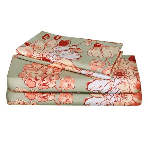 Renauraa 144 Thread Count 100 Cotton Percale Floral King Bed Sheet Set