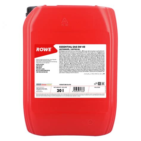 Моторное масло Rowe ROWE ESSENTIAL SAE 5W-40 20л артикул - 20367-280-2A ...