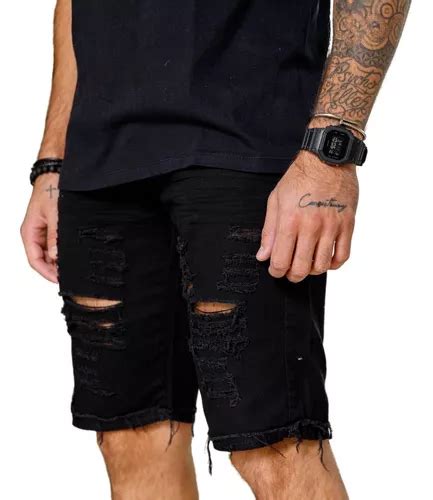 Bermuda Jeans Masculina Shorts Preto Jeans Masculino Rasgado MercadoLivre