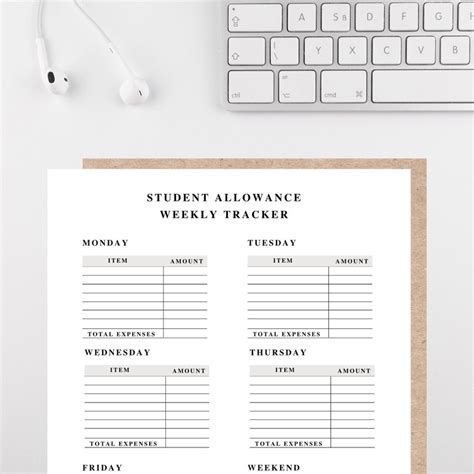 Student Allowance Tracker Printable Tracker Worksheet Etsy