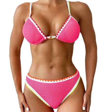 DVKOVI 2024 Swimwear Mid Waisted Two Piece Bikini Bathing Suit With