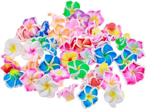 Amazon 50Pcs Plumeria Flower Bead Charms Polymer Clay Flower Beads