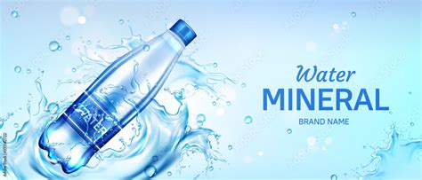 Mineral Water Bottle Ad Banner Plastic Flask With Pure Drink And Blank