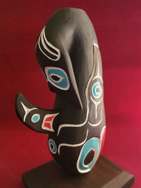 Northwest Coast Wood Carved Killer Whale Totem Pole Table Top Etsy