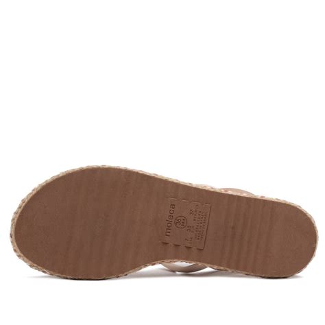 Sandália Feminina Moleca Flatform Detalhe Corda Nude Bege