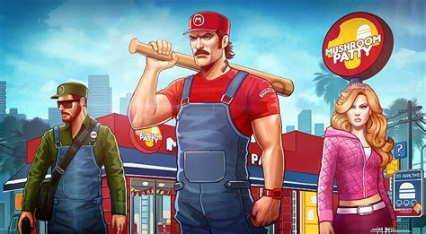 Grand Theft Mario Mushroom Patty Artwork Hd Wallpaper Pxfuel