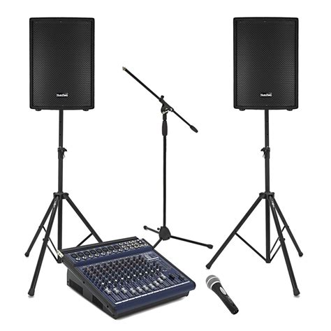 DISC 600W 15" Passive PA System with Powered Mixer, Mic and Stands at ...