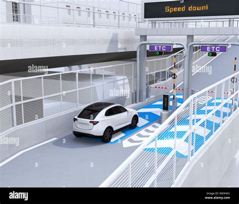 White Suv Passing Through Toll Gate Without Stop By Etc Electronic