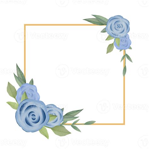 Watercolor Leaves And Blue Flower Bouquet Wreath Frame Digital Painting