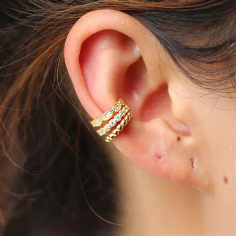 Golded Cz Clip Ear Cuff Stacking Cuffs Earrings Women Girl No Piercing