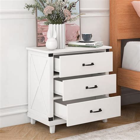 Amazon.com: Modern Bedroom Nightstand with 3 Drawers Storage, Wood Drawer Cabinet with Metal ...