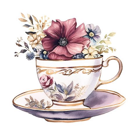 Premium Photo A Watercolor Painting Of A Teacup With Flowers On It