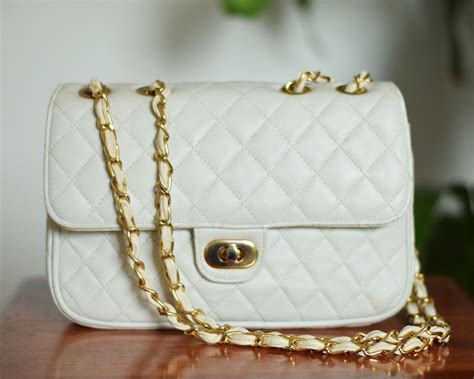 Designer White Leather Shoulder Purse