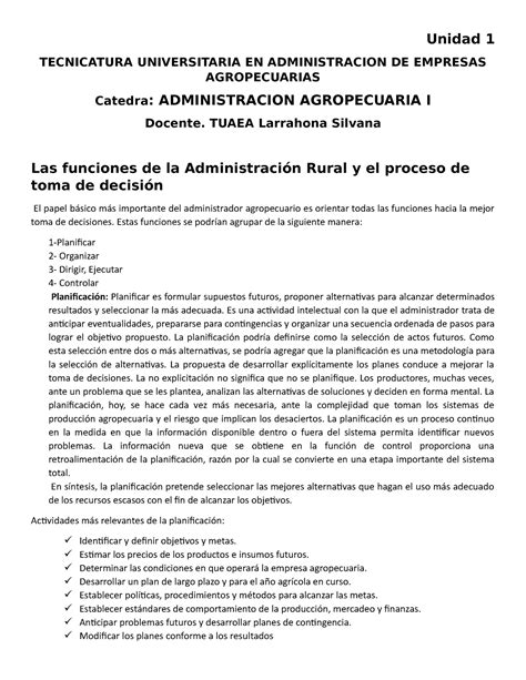 Las Funciones De La Administraci N Rural Y El Proceso De Toma De