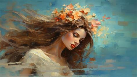 Premium Photo Impasto Oil Painting Of A Beautiful Lady With Leaves In