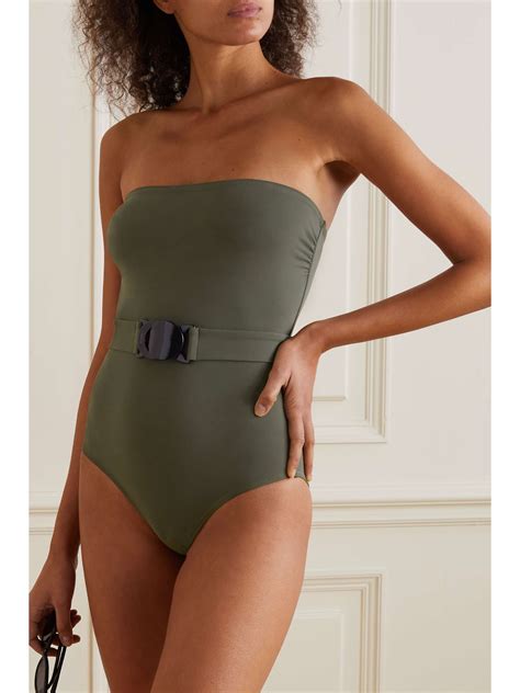 Green Nuit Strapless Belted Swimsuit Eres Net A Porter