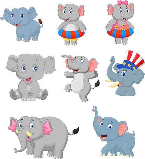 Premium Vector Cartoon Elephants Collection