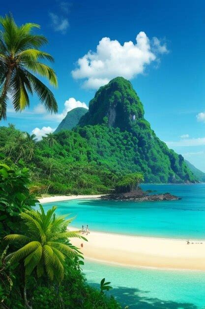 Premium Ai Image Jungle Mountains Tropical Island Beach