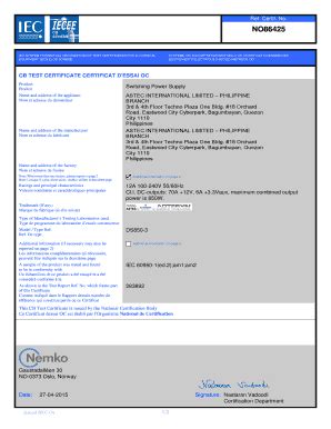 Fillable Online IEC TEST REPORT FORM TEMPLATE Ko Artesyn Fax