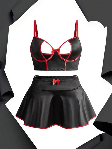 Fantasy Costume 3 Piece Plus Size Lingerie Set With Underwire And Hollow Out Designs Sexy