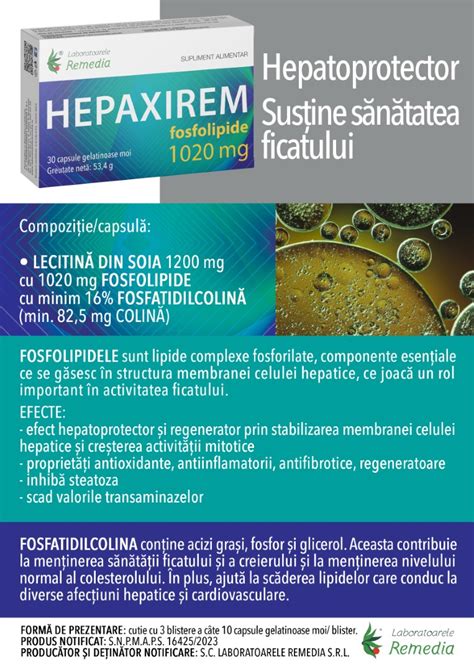 HEPAXIREM Fosfolipide 1020 Mg 30 Capsule Laboratoarele Remedia