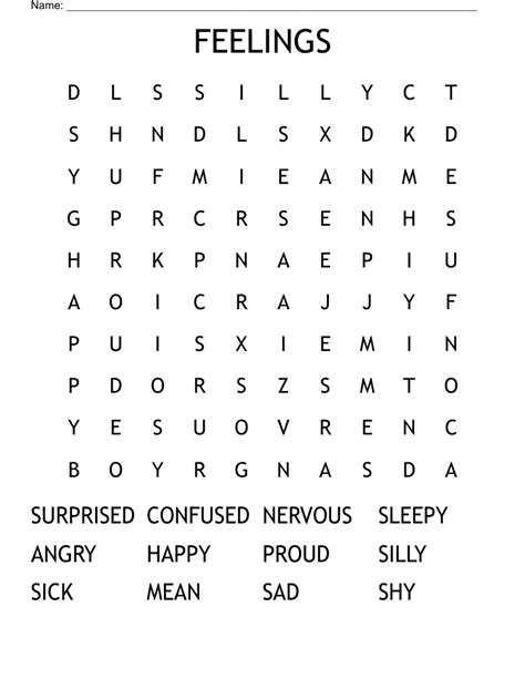 Feelings Word Search Wordmint