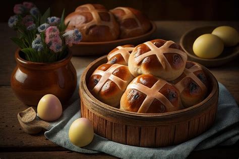 Premium Photo Traditional Homemade Hot Cross Buns For Easter Created With Generative Ai