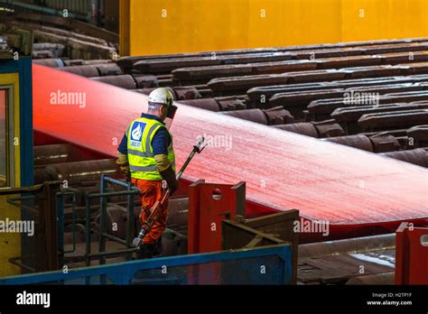 Red Hot Steel In Steelworks Being Pressed Stock Photo Alamy