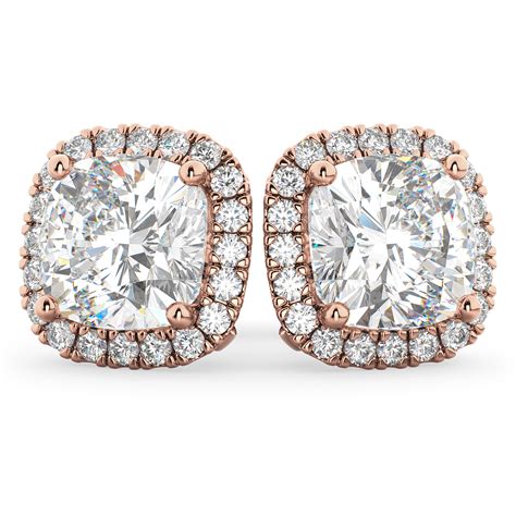 Halo Cushion Moissanite Diamond Earrings K Rose Gold Ct Ad