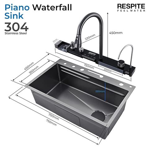 Respite Piano Kitchen Sink With Integrated Waterfall And Pull Down