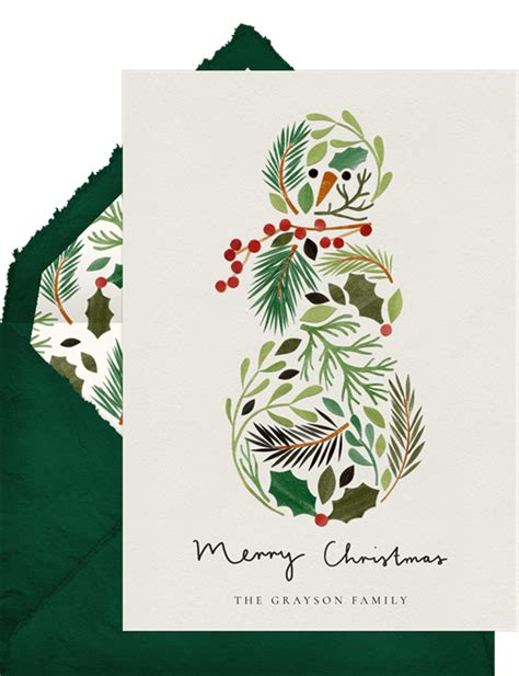 Botanical Snowman Cards In Green Greenvelope