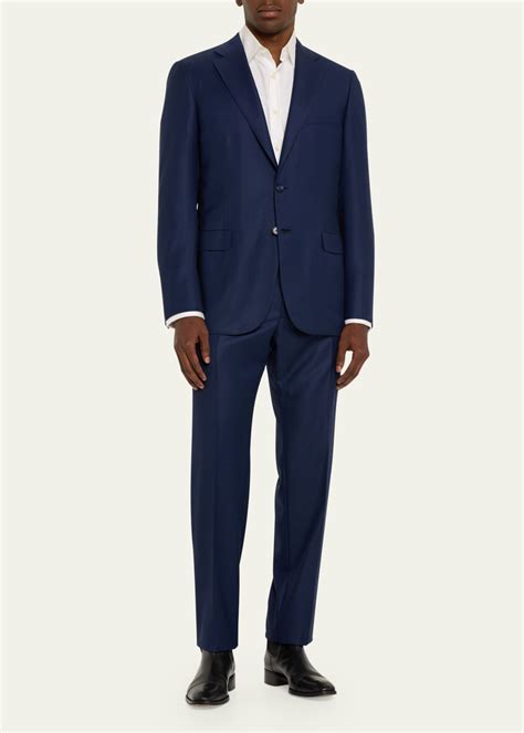 Brioni Men S Textured Solid Two Piece Suit Bright Navy Bergdorf Goodman