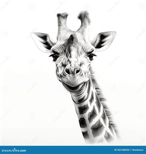 Charming Photorealistic Black And White Giraffe Drawing Stock