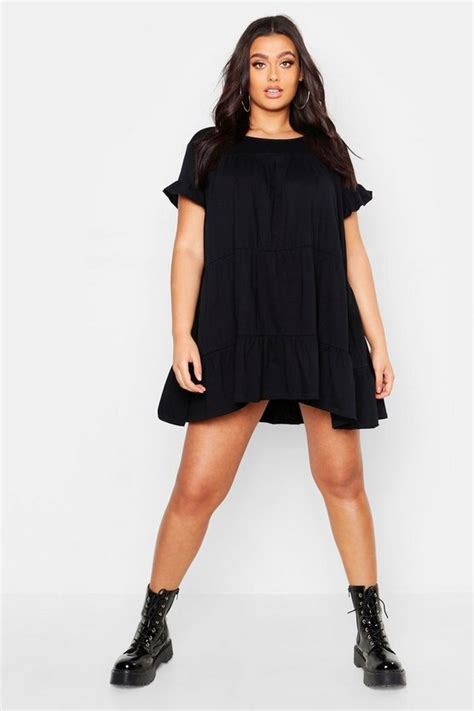 Plus Cotton Ruffle Tiered Smock Dress Boohoo