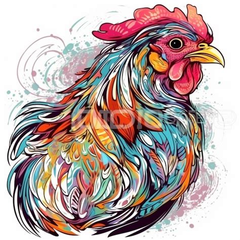 Premium AI Image Colorful Rooster With A Splash Of Watercolor