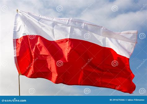 Flag of Poland Flying with Pride with Blue Sky As Background Stock ...