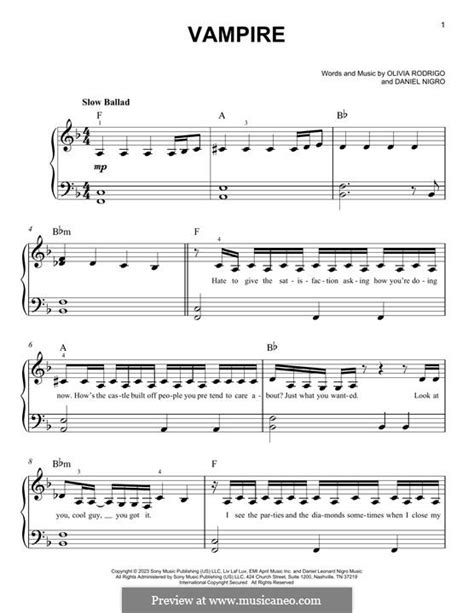 Vampire Olivia Rodrigo By D Nigro Sheet Music On Musicaneo