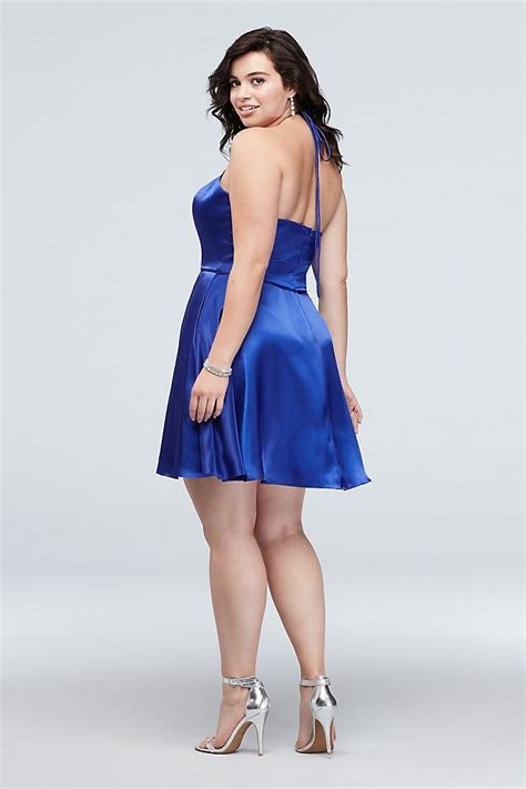 Short Satin Halter Plus Size Dress David S Bridal Necklines For