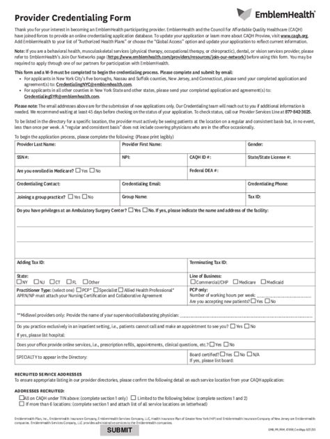 Fillable Online Pdf Provider Credentialing Form Emblemhealth Fax