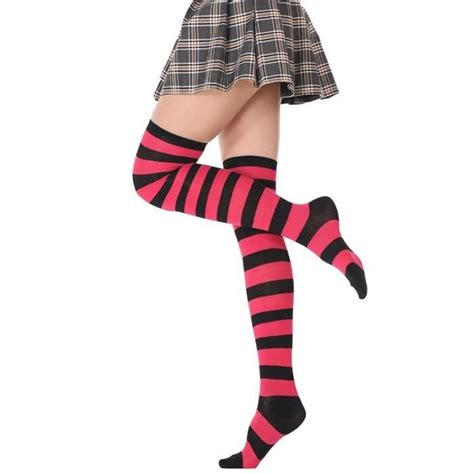 Bas Mode rayé cuisse haute chaussettes femmes Sexy bas genou