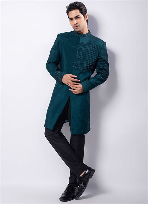 Buy Indian Ethnic Clothing Mehendi Teal Men Sherwanis