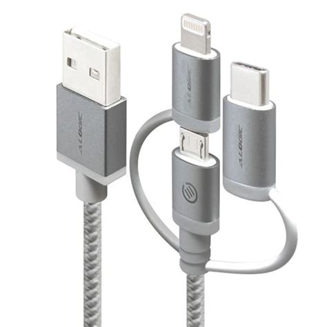 Alogic 3 In 1 Charge And Sync Cable Micro Usb Lightning And Ubs C Space Grey 1m At Mighty