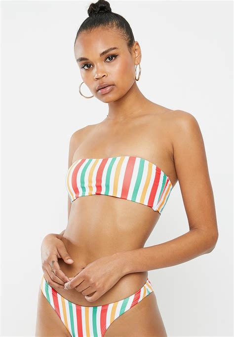 Stripe Bandeau Bikini Top Multi Missguided Bikinis Superbalist