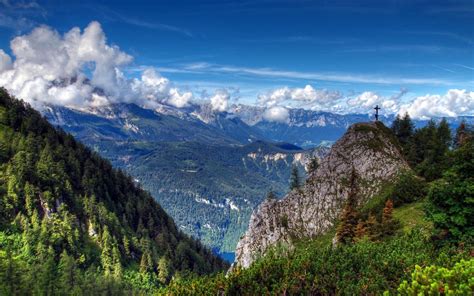 HD Nature Landscapes Mountains Trees Forest Hdr Sky Clouds Cross Scenic ...