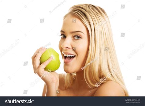 Smiling Nude Woman Eating Green Apple Stock Photo 237428467 Shutterstock