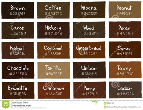 the names and colors of chocolate, caramel, cinnamon, cocoa, cayena,