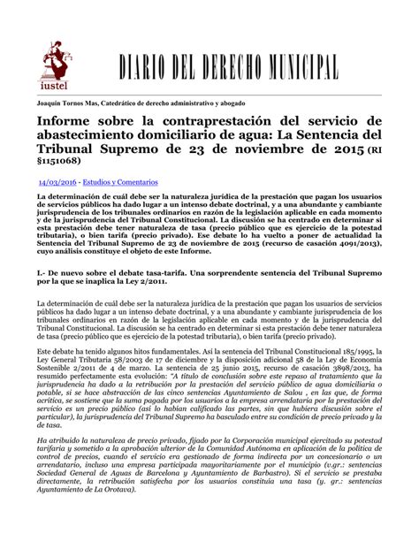 Informe sobre la contraprestación del servicio de abastecimiento