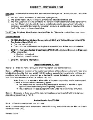 Fillable Online Nrcs Usda Eligibility Irrevocable Trust Fax Email Print