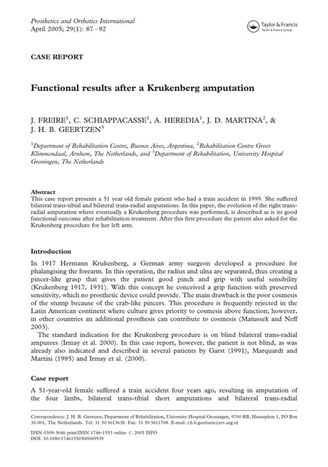 (PDF) Functional results after a Krukenberg amputation