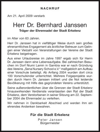 Traueranzeigen Von Dr Bernhard Janssen Aachen Gedenkt